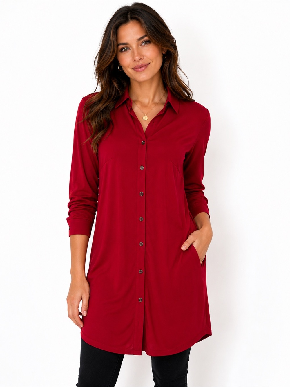 Tommy Hilfiger Red Long-Sleeve Button Front Shirt Dress size small
